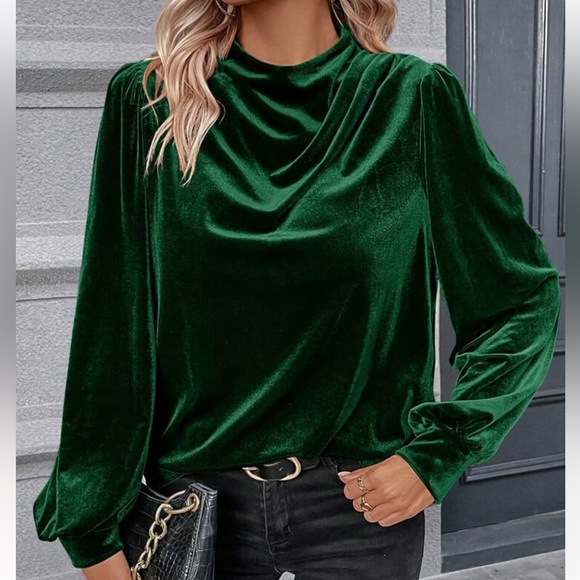 Luxe Velvet Cowl Neck Top Blouse Shirt - Picture 15 of 16